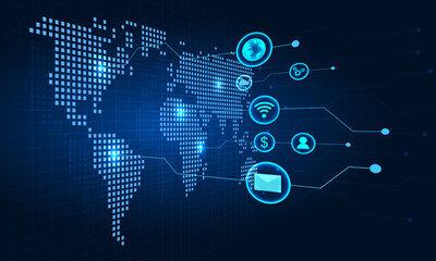 Poster - Background of world map technology that combines technology with smart systems or artificial intelligence that helps businesses grow. and more convenient for users