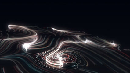 Poster - flow of particles. big data visualization. digital technology wave. futuristic cyberspace. abstract 