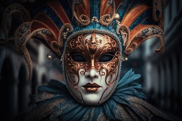 Canvas Print - Venice, Italy, 2022 Carnival Mask. Generative AI