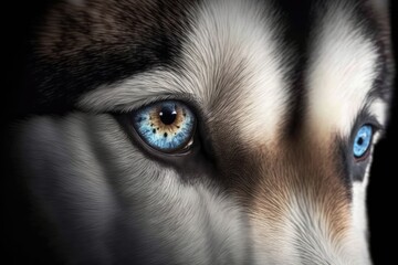 Wall Mural - View of a multieyed Siberian husky from above. Generative AI