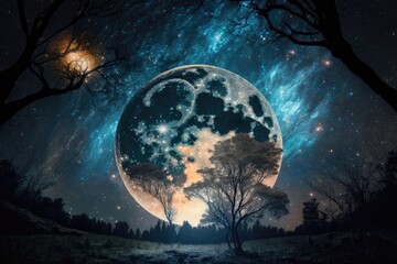 Wall Mural - starry sky with a full moon. generative ai