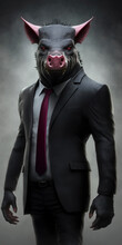 Pig With Red Eyes And Evil Face Dressed As A Businessman Created Using Generative AI Technology