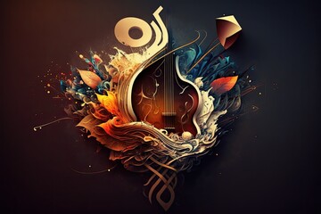 Poster - this is an abstract musical illustration. copy space. generative ai