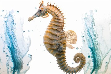 Sticker - On a white background, a seahorse is swimming. Generative AI