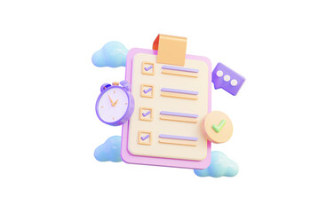 document check list with clock message check mark cloud icon on white background 3d render concept