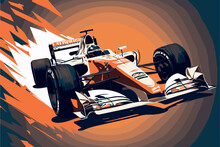 Formula One Racer. Vector Art Of Fast Racing Car. F1 Driver Competing At High Speed. Isolated Concept Art Of Automobile Race On Circuit. Championship For The Win. Grand Winner In His Vehicle Poster.