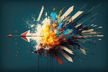 Sticker - Original artwork, depicting a simulated explosion next to an arrow. Generative AI