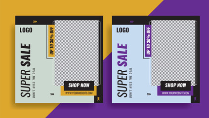 Wall Mural - Super Sale Fashion Social Media Post Template Design. Set of sale banner template design. Vector illustration, online business marketing, and promotion.Editable Mega Sale Post Template. Social Media.