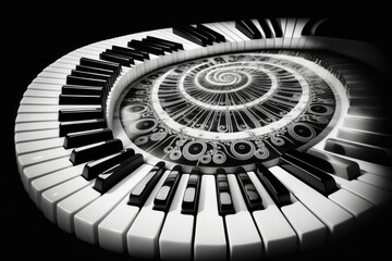 Sticker - Black and white musical keys on a piano extreme, musical idea. Generative AI