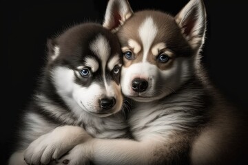 Canvas Print - Friendship like this Siberian husky portrait lasts a lifetime. Husky Dog Puppies. Generative AI