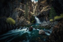 Idaho's Box Canyon Waterfall. Generative AI