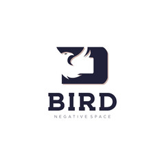 Sticker - D Initial letter bird logo in simple minimalist negative space art