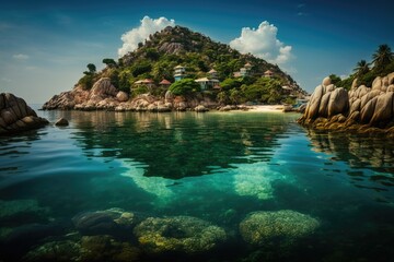 Canvas Print - Koh Tao, a Thai island with a tropical paradise and beautiful coral reefs. Generative AI