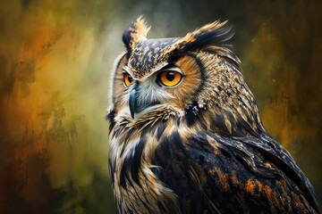 Wall Mural - digital painting, in oil painting style Eagle owl. Generative AI
