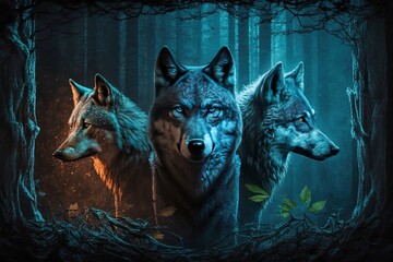 Wall Mural - mystical wolves of mystic woods generative ai