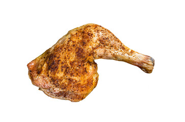 Wall Mural - Grilled chicken leg on a wooden board. Isolated, transparent background