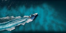 Aerial View Of Boat In Blue Lagoon, Generative Ai.