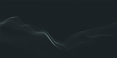 Poster - Wave of particles. Futuristic dots pattern on light background. Big data digital code. Technology or Science Banner. 3D rendering. Vector illustration.