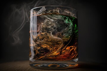Wall Mural - A dark and stormy whiskey glass. Generative AI