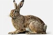 Realistic artwork of the European hare (Lepus europaeus) for an animal encyclopedia, isolated on a white backdrop. Generative AI
