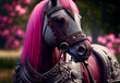 pink horse with a mane. fabulous animal. princess horse. ai generated