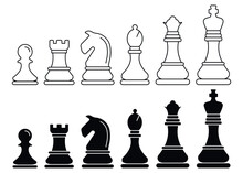 Chess Pieces Icon. Chess Icons. King, Queen, Rook, Knight, Bishop, Pawn. Vector Illustration.