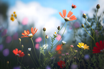 beautiful cosmos flower field. generative ai