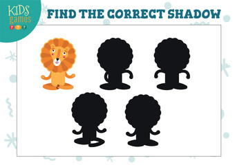 Wall Mural - Find the correct shadow for cute cartoon lion educational preschool kids mini game