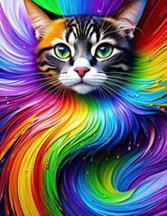  Cat with rainbow splashes of colors