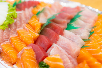 Wall Mural - Mixed slices of fresh raw fish sashimi