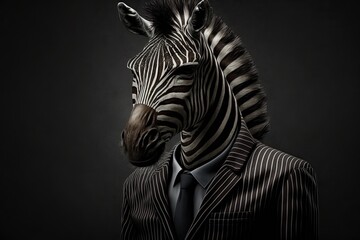 Anthropomorphism in All Its Glory: Cute Cartoon Zebra in Business Suit Poses for Portrait: Generative AI