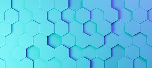 Wall Mural - Hexagonal background with turquoise blue hexagons, abstract futuristic geometric backdrop or wallpaper with copy space for text