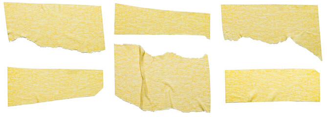 Poster - Collection Set Bundle of isolated cut out and ripped adhesive yellow tape strips or labels with texture and rough edges