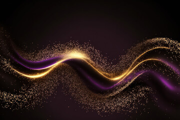 Wall Mural - Generative AI illustration image of beautiful seasonal colorful purple and gold bokeh and dust glowing light trails and particles for use as background