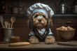 Cute cockapoo dog chef in the kitchen AI generative	