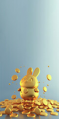 Sticker - Easter Concept with Golden Rabbit.