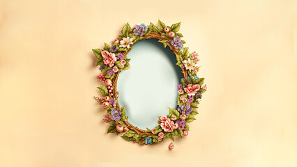 Sticker - Easter Concept with Eggs Decorated Floral Oval Frame.