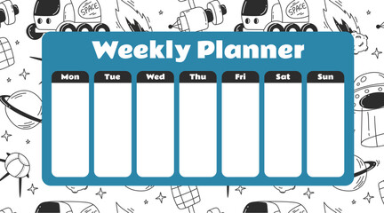 Wall Mural - Week planner calendar schedule space style for kids concept. Vector graphic design element illustration