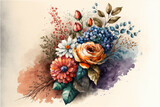Fototapeta Kwiaty - Colorful Watercolor Style Bouquet AI Illustration