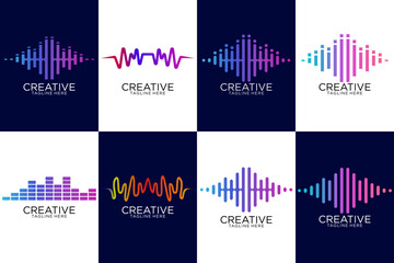 Wall Mural - Multicolor collection sound audio wave object icon vector  flat design illustration