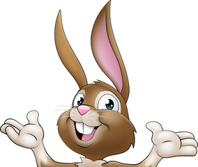 Wall Mural - Easter Bunny Rabbit Cartoon Character Peeking Sign