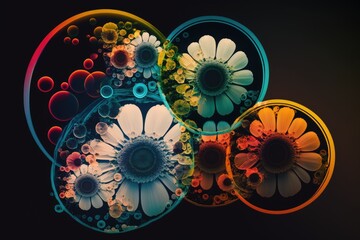 Wall Mural - circles, flowers, and an image in an abstract color. Generative AI