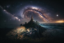 A Long Exposure Shot With Grain Taken Of The Milky Way Galaxy At Doi Inthanon In Chiang Mai, Thailand. Generative AI