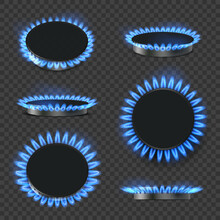 Gas Oven. Realistic Blue Flame Decent Vector Kitchen Stove For Cooking Food