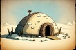 © Jorge Ferreiro - cartoon illustration, eskimo house in the snow,generative ai