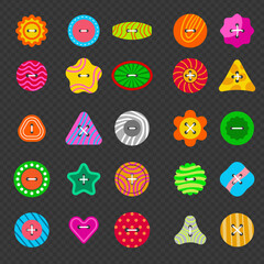 Poster - sew buttons. clothes plastics items for fashioned clothes tailor buttons recent vector stylised illu