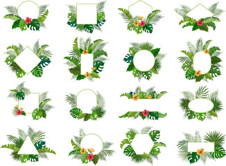 Poster - leaves frames. green tropical jungle leaves for decoration recent vector set