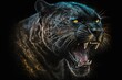 Digital painting of a roaring black panther on a black background. Generative AI