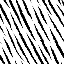 Zebra Seamless Pattern. Wildlife Scratch Claws Texture. Wild Animal Scratched Fabric Print, Tiger In Jungle. Black Striped Fashion Racy Vector Background