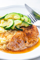 Poster - pork meat with zucchini salad and couscous